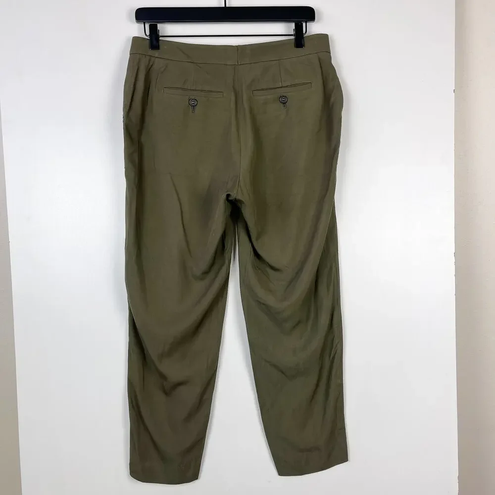 J.Crew Collection Womens High Rise Pants Leather Pockets Green Slim Ankle - 6